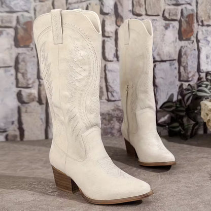 Last day 49% Off❤️ Women's Embroidered Cowboy Boots - Wide Calf Mid-Heel Western Boots with Zipper Closure